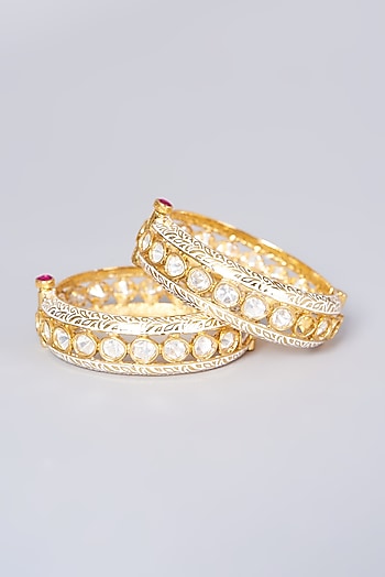 Gold Finish Kundan Polki Bangles (Set of 2)