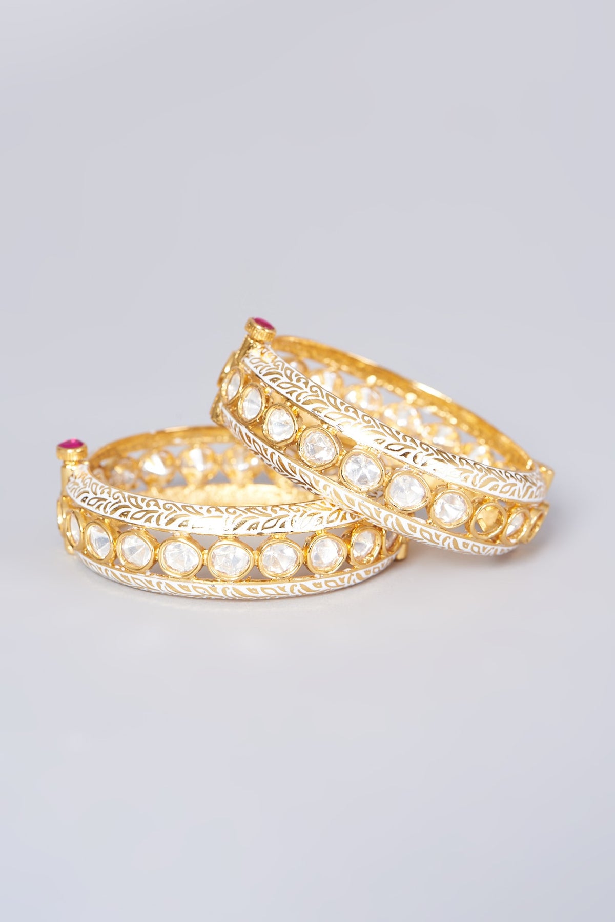 Gold Finish Kundan Polki Bangles (Set of 2)