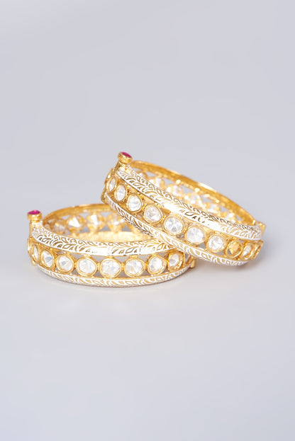 Gold Finish Kundan Polki Bangles (Set of 2)