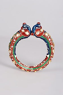 Gold Finish Kundan Polki & Synthetic Stone Bangles (Set of 2)