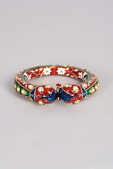Gold Finish Kundan Polki & Synthetic Stone Bangles (Set of 2)