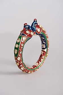 Gold Finish Kundan Polki & Synthetic Stone Bangles (Set of 2)