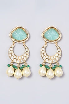 Gold Finish Kundan Polki & Sea Green Beaded Choker Necklace Set