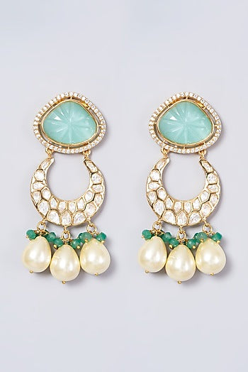 Gold Finish Kundan Polki & Sea Green Beaded Choker Necklace Set