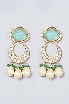 Gold Finish Kundan Polki & Sea Green Beaded Choker Necklace Set