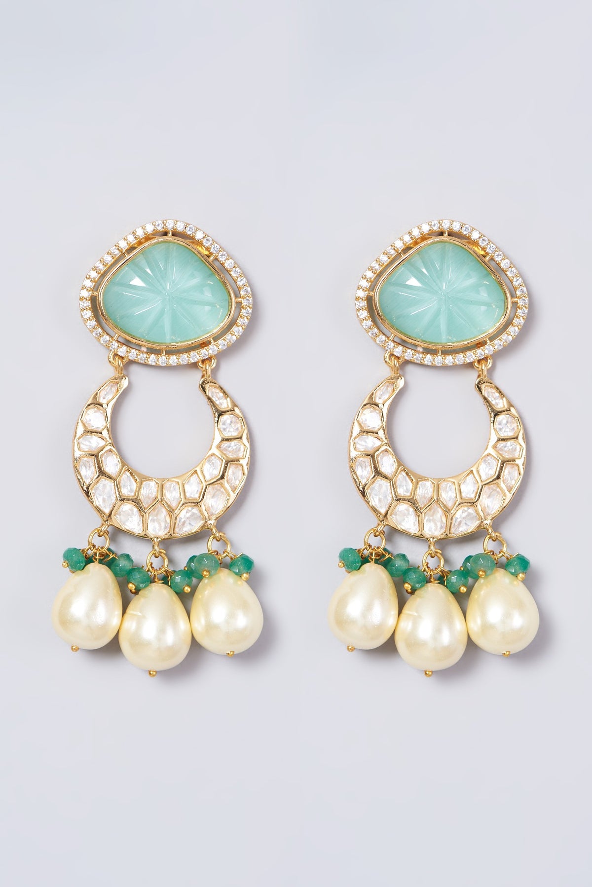 Gold Finish Kundan Polki & Sea Green Beaded Choker Necklace Set