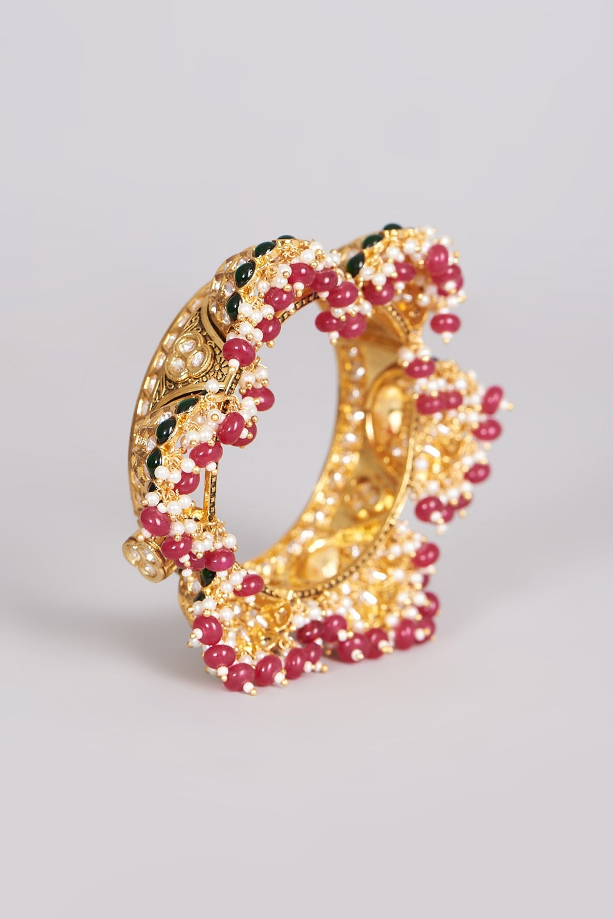 Gold Finish Kundan Polki Beaded Bangle