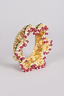 Gold Finish Kundan Polki Beaded Bangle