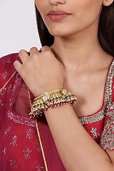 Gold Finish Kundan Polki Beaded Bangle