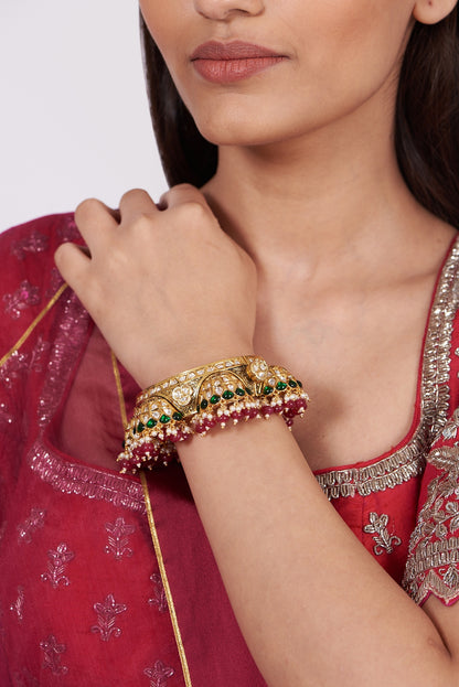Gold Finish Kundan Polki Beaded Bangle