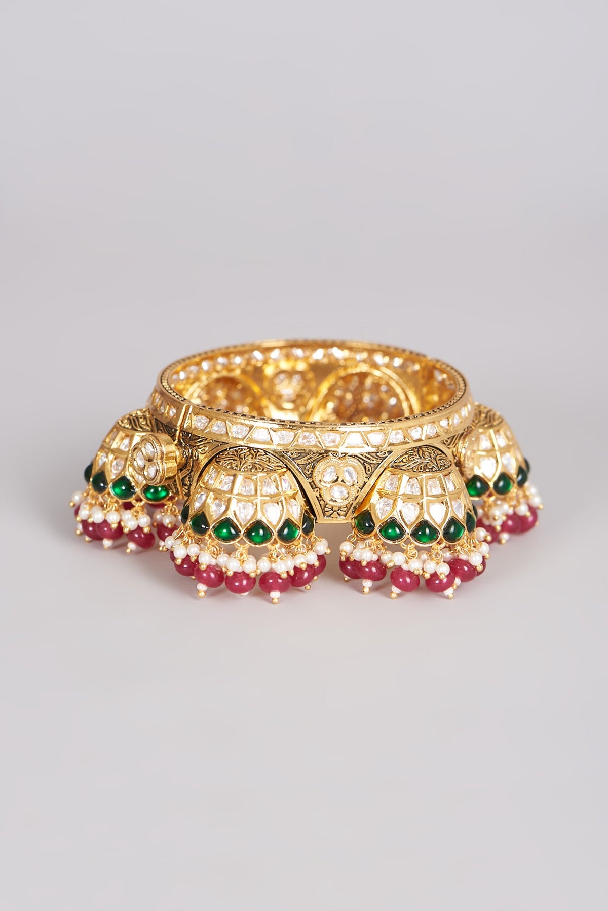 Gold Finish Kundan Polki Beaded Bangle