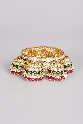 Gold Finish Kundan Polki Beaded Bangle
