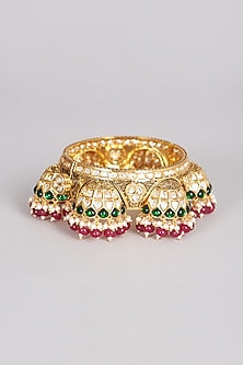 Gold Finish Kundan Polki Beaded Bangle