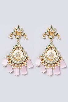 Gold Finish Kundan Polki & Pink Beaded Choker Necklace Set