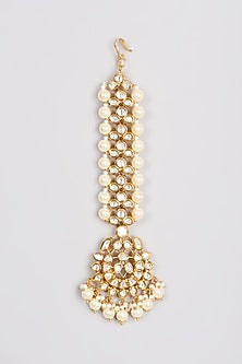 Gold Finish Kundan Polki & Pearls Maang Tikka