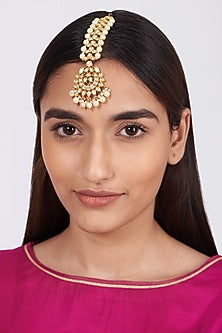 Gold Finish Kundan Polki & Pearls Maang Tikka