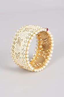 Gold Finish Kundan Polki & Pearl Bangle