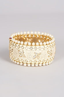Gold Finish Kundan Polki & Pearl Bangle