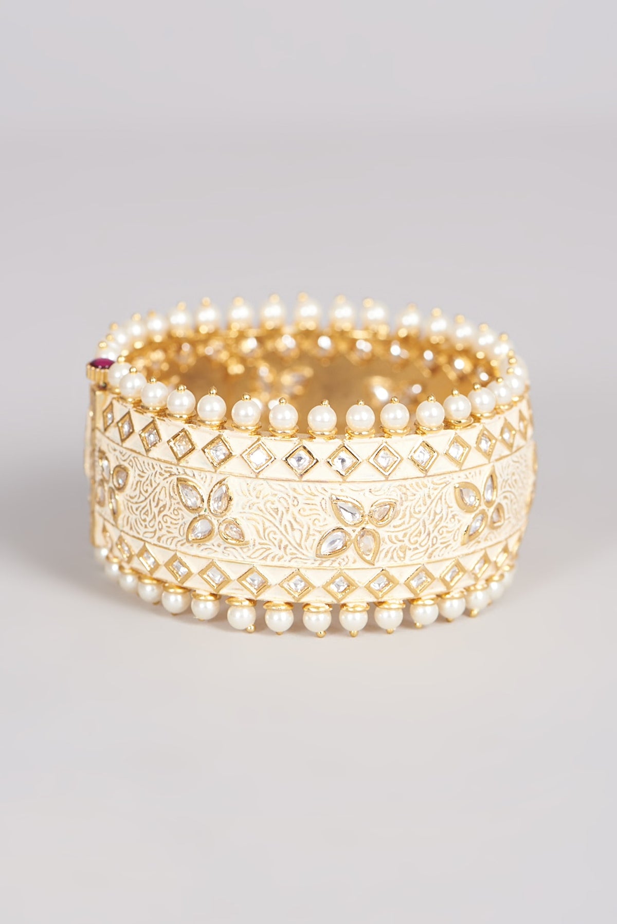 Gold Finish Kundan Polki & Pearl Bangle