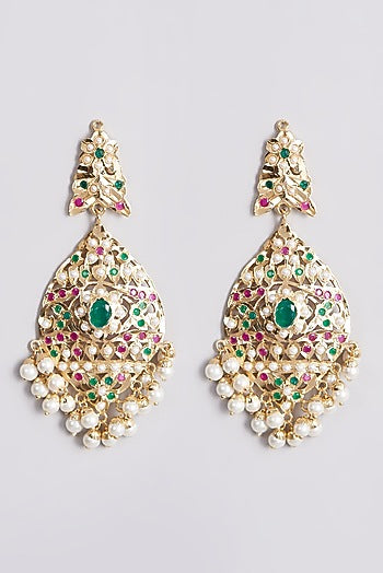 Gold Finish Pearl Dangler Earrings