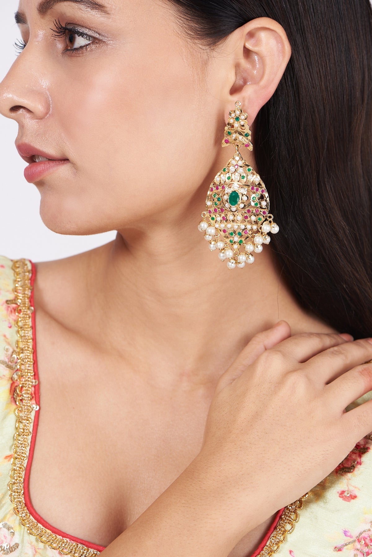 Gold Finish Pearl Dangler Earrings