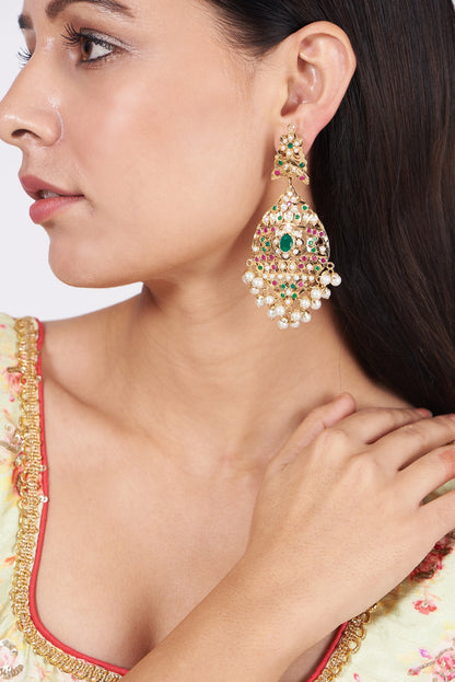 Gold Finish Pearl Dangler Earrings