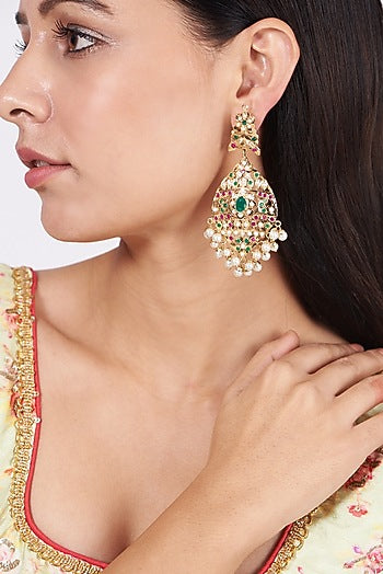 Gold Finish Pearl Dangler Earrings