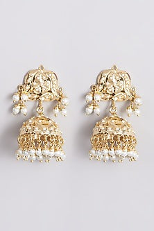 Gold Finish Pearl Jhumka Earrings