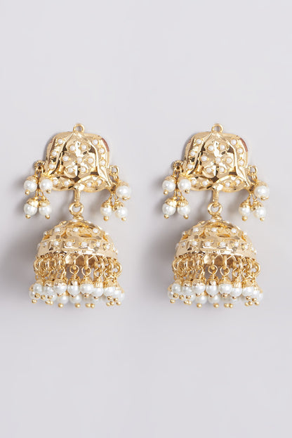 Gold Finish Pearl Jhumka Earrings