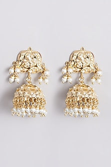 Gold Finish Pearl Jhumka Earrings
