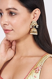 Gold Finish Pearl Jhumka Earrings