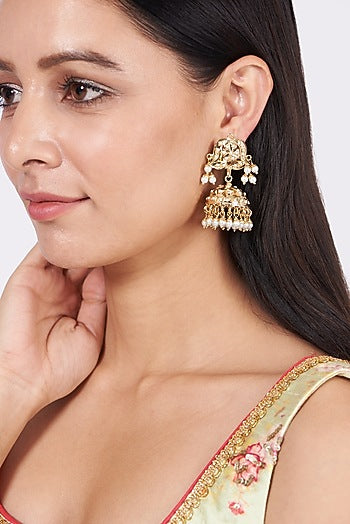 Gold Finish Pearl Jhumka Earrings
