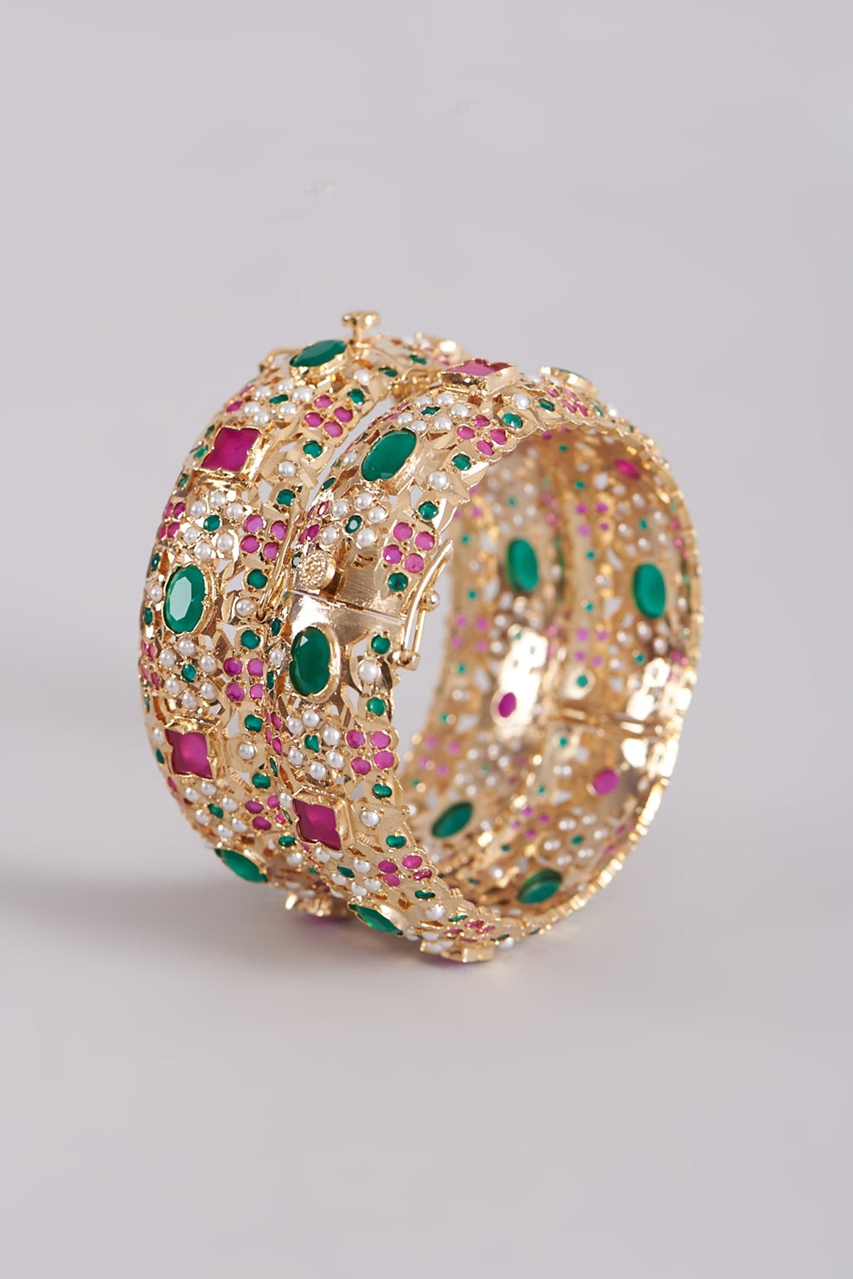 Gold Finish Pearl Bangles (Set of 2)
