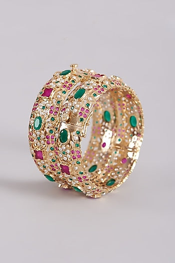 Gold Finish Pearl Bangles (Set of 2)