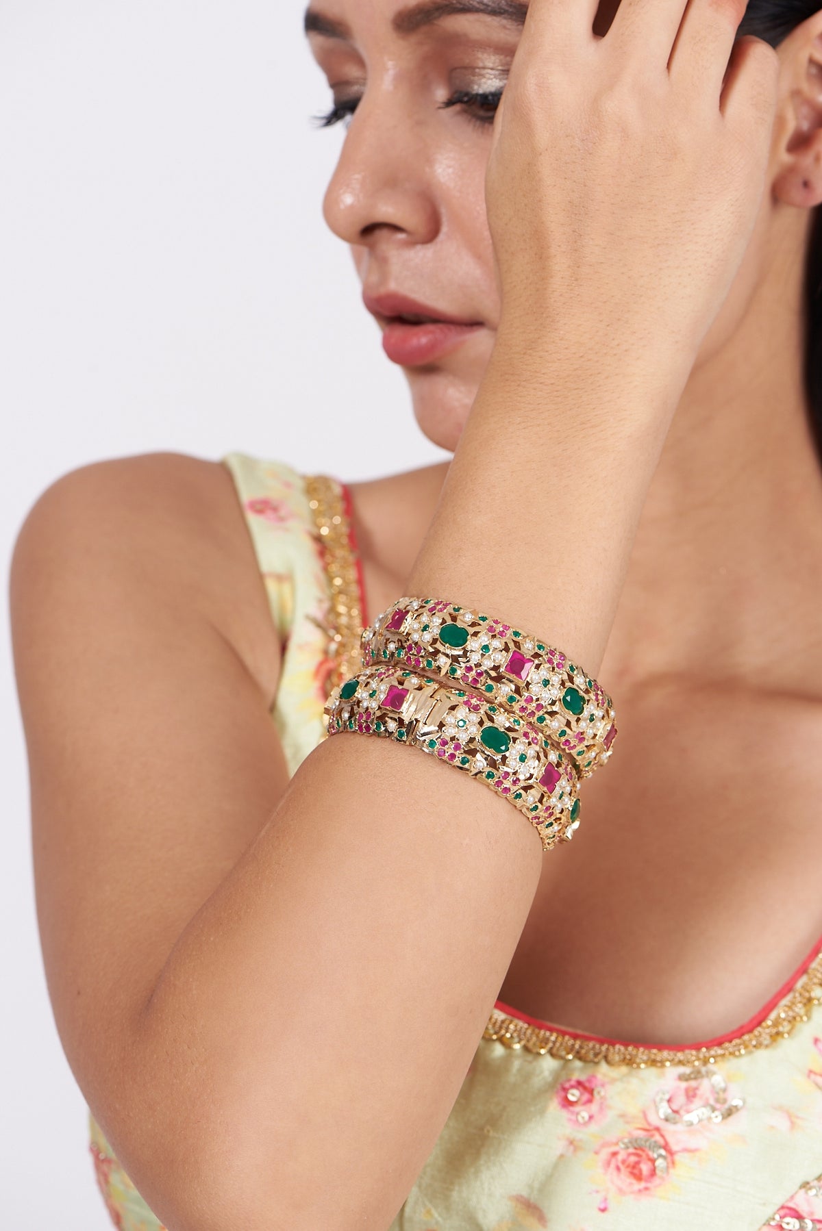 Gold Finish Pearl Bangles (Set of 2)
