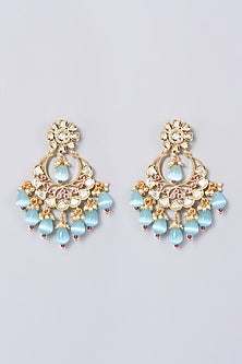 Gold Finish Kundan Polki & Blue Stone Earrings