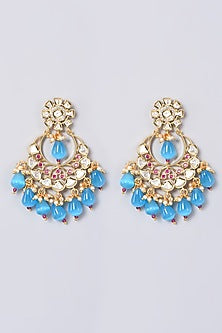 Gold Finish Kundan Polki Jhumka Earrings