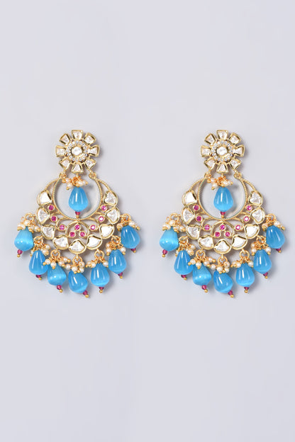Gold Finish Kundan Polki Jhumka Earrings