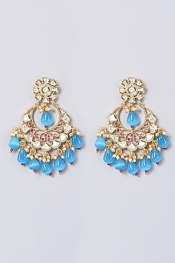 Gold Finish Kundan Polki Jhumka Earrings