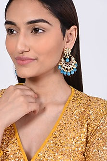 Gold Finish Kundan Polki Jhumka Earrings