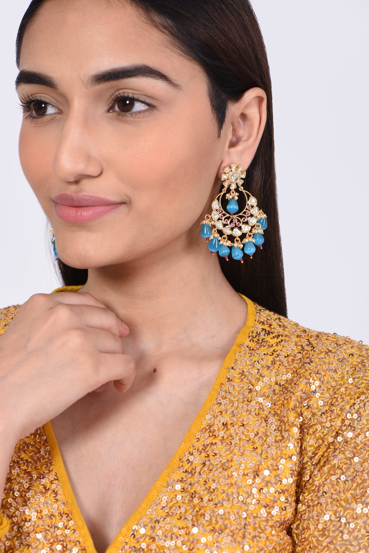 Gold Finish Kundan Polki Jhumka Earrings
