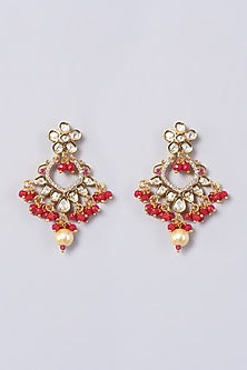 Gold Finish Kundan Polki & Pearl Earrings