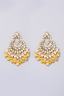 Gold Finish Kundan Polki Chandbaali Earrings