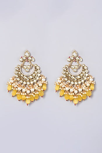 Gold Finish Kundan Polki Chandbaali Earrings