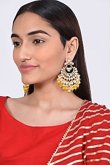 Gold Finish Kundan Polki Chandbaali Earrings