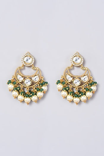 Gold Finish Kundan Polki & Zircon Earrings