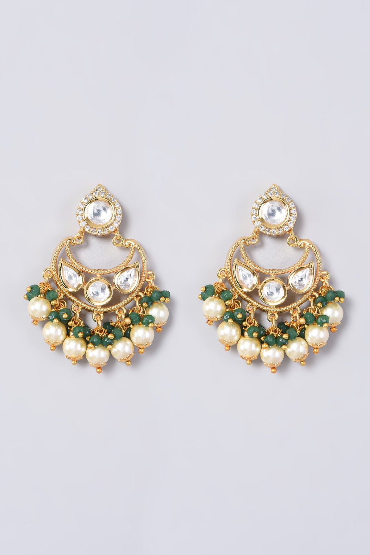 Gold Finish Kundan Polki & Zircon Earrings