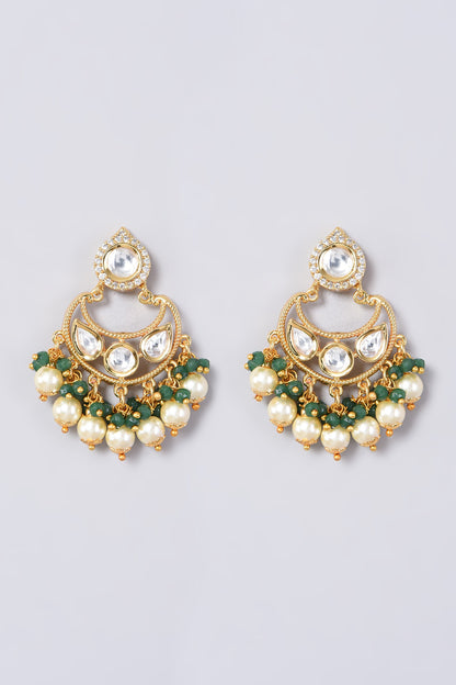 Gold Finish Kundan Polki & Zircon Earrings