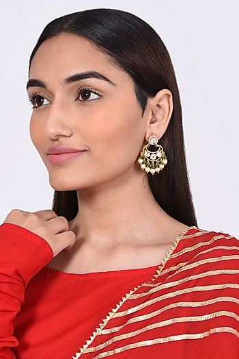Gold Finish Kundan Polki & Zircon Earrings