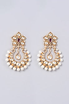 Gold Finish Kundan Polki & Pearl Earrings